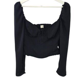 Aritzia Wilfred Novella Blouse, Smocked, Puff Sleeve, Prairie, Black, Size 6